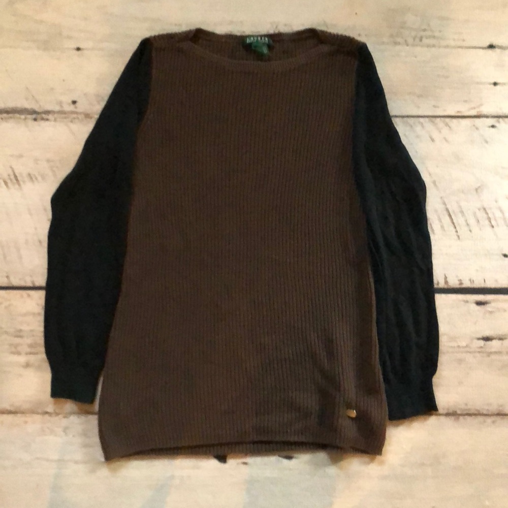 Lauren by Ralph Lauren! Long Brown Black Sweater L